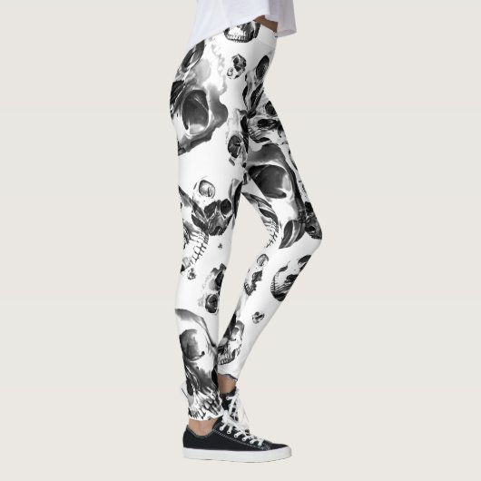 Zwarte en witte schedels Skeletspieren Kunstpatroo Leggings (Rechts)
