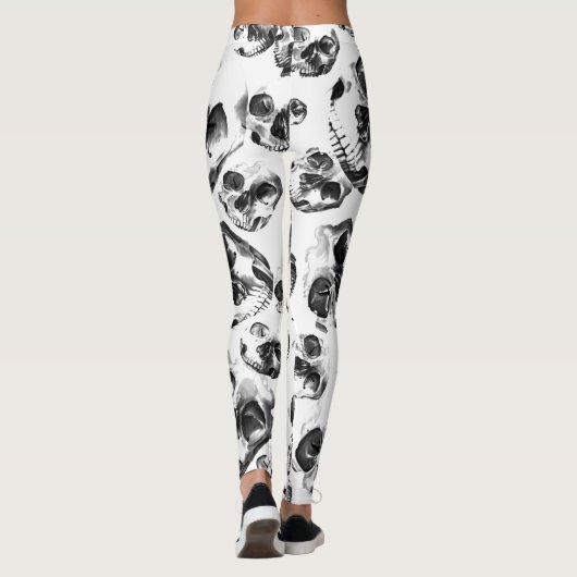 Zwarte en witte schedels Skeletspieren Kunstpatroo Leggings (Achterkant)