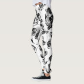 Zwarte en witte schedels Skeletspieren Kunstpatroo Leggings (Links)