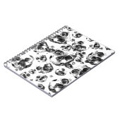 Zwarte en witte schedels Skeletspieren Kunstpatroo Notitieboek (Linkerzijde)