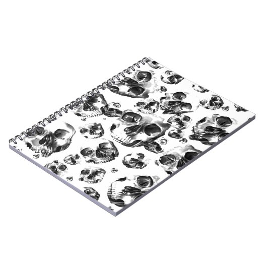 Zwarte en witte schedels Skeletspieren Kunstpatroo Notitieboek (Linkerzijde)