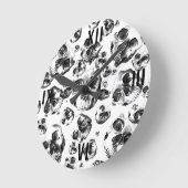 Zwarte en witte schedels Skeletspieren Kunstpatroo Ronde Klok (Hoek)