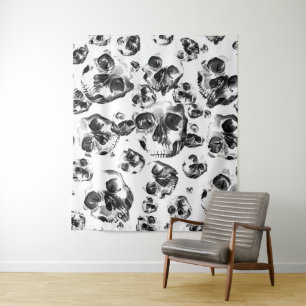 Zwarte en witte schedels Skeletspieren Kunstpatroo Wandkleed