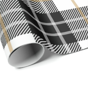 Zwarte en witte Schotse tartan Cadeaupapier