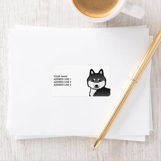 Zwarte en witte siberische hondje en aangepaste te etiket (Insitu)