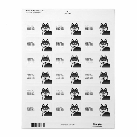 Zwarte en witte siberische hondje en aangepaste te etiket (Full Sheet)