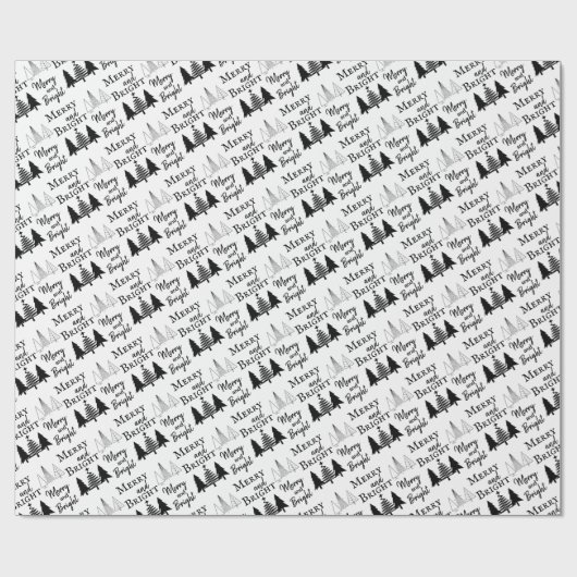 Zwarte en witte sieraden en heldere kerstbomen cadeaupapier (Vlak)