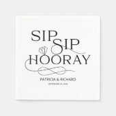 Zwarte en witte Sip Sip Hooray Engagement Party Servet (Voorkant)