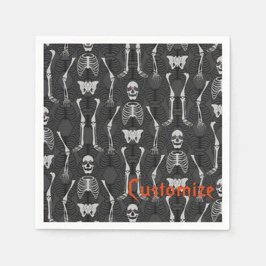 Zwarte en witte skeletten Halloween Napkins Servet (Voorkant)