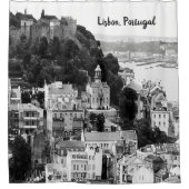 Zwarte en witte skyline van Lissabon Portugal Douchegordijn (Voorkant)