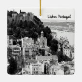Zwarte en witte skyline van Lissabon Portugal Keramisch Ornament (Achterkant)