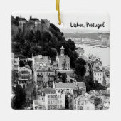 Zwarte en witte skyline van Lissabon Portugal Keramisch Ornament (Voorkant)