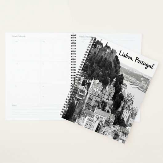Zwarte en witte skyline van Lissabon Portugal Planner (Display)