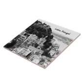 Zwarte en witte skyline van Lissabon Portugal Tegeltje (Zijkant)