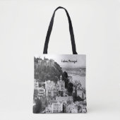 Zwarte en witte skyline van Lissabon Portugal Tote Bag (Voorkant)