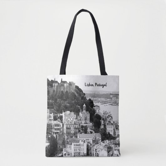 Zwarte en witte skyline van Lissabon Portugal Tote Bag (Voorkant)