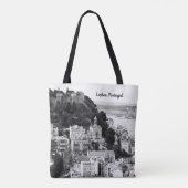 Zwarte en witte skyline van Lissabon Portugal Tote Bag (Achterkant)