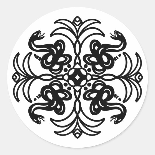 Zwarte en witte slang Mandala Ronde Sticker (Voorkant)