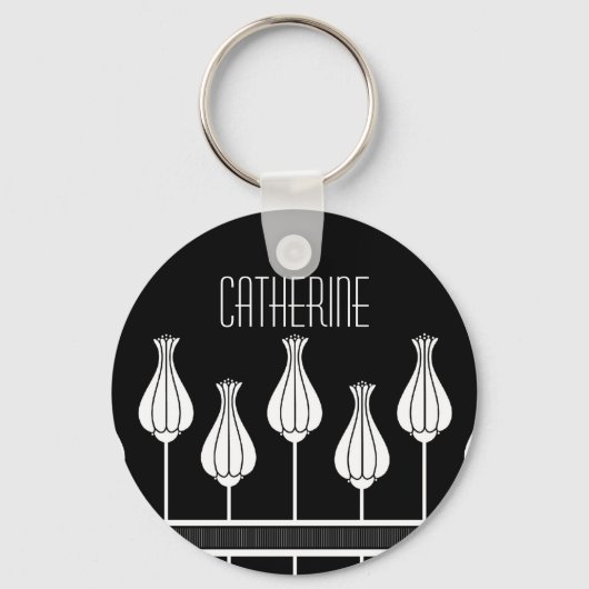 Zwarte en witte Sleutelhanger Deco Floral (Voorkant)