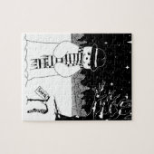 zwarte en witte sneeuwman glimlacht op kerst legpuzzel (Horizontaal)