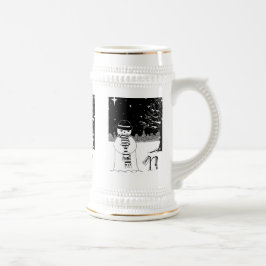 zwarte en witte sneeuwpop , gekleed voor kerstmis bierpul