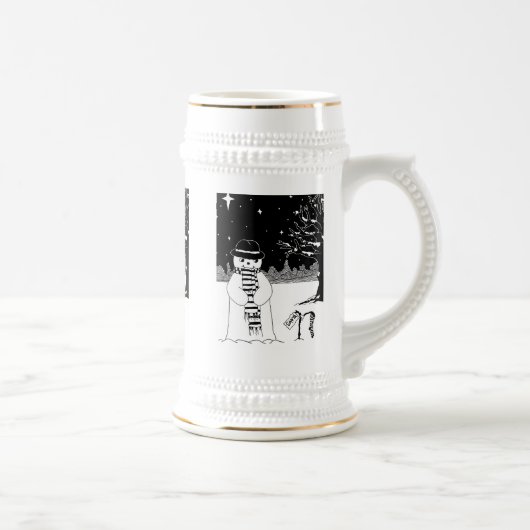 zwarte en witte sneeuwpop , gekleed voor kerstmis bierpul (Rechts)