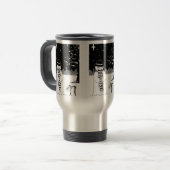 zwarte en witte sneeuwpop , gekleed voor kerstmis reisbeker (Voorkant links)