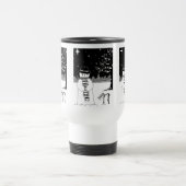 zwarte en witte sneeuwpop , gekleed voor kerstmis reisbeker (Center)