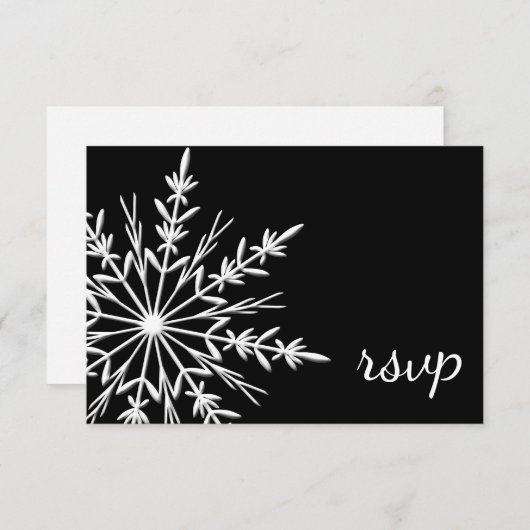 Zwarte en witte sneeuwvlok winterbruiloft RSVP (Voorkant / Achterkant)