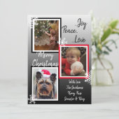 Zwarte en witte sneeuwvlokken Familie Foto's Kerst Kaart (Staand voorkant)