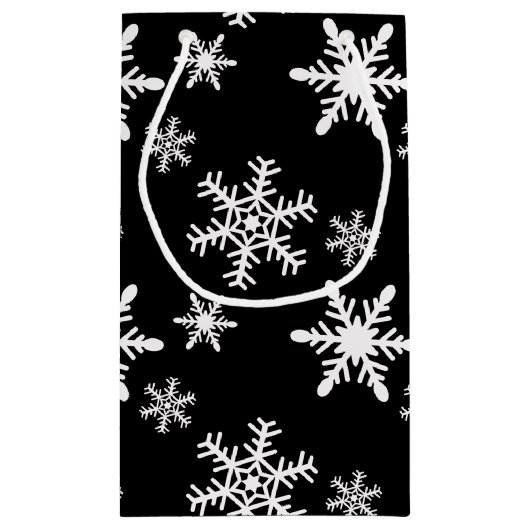 Zwarte en witte sneeuwvlokken klein cadeauzakje (Achterkant)