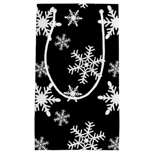 Zwarte en witte sneeuwvlokken klein cadeauzakje (Voorkant)