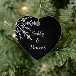 Zwarte en witte sneeuwvlokken winterbruiloft keramisch ornament