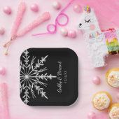 Zwarte en witte sneeuwvlokken Winterbruiloft Papieren Bordje (Feest)