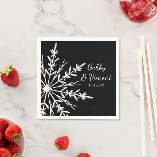 Zwarte en witte sneeuwvlokken winterbruiloft servetten (Insitu)