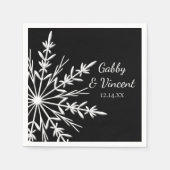 Zwarte en witte sneeuwvlokken winterbruiloft servetten (Voorkant)