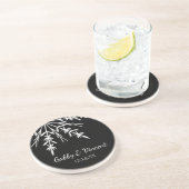 Zwarte en witte sneeuwvlokken winterbruiloft zandsteen onderzetter (Zijkant)