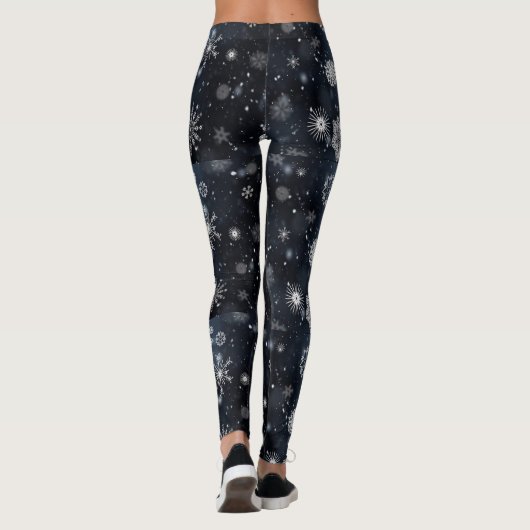 Zwarte en witte sneeuwvlokken WinterLeggings Leggings (Achterkant)