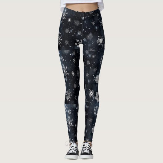 Zwarte en witte sneeuwvlokken WinterLeggings Leggings (Voorkant)
