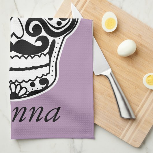 Zwarte en witte snor theedoek (Quarter Fold)