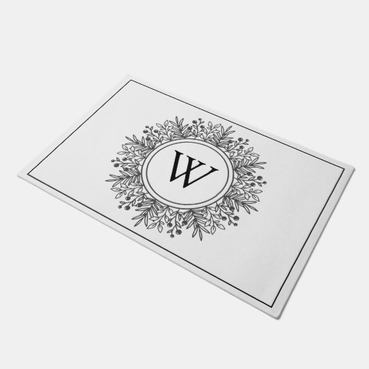 Zwarte en Witte Snowflake Monogram Kerstmis Deurmat (Schuin)