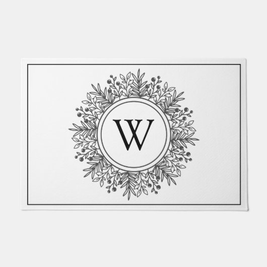 Zwarte en Witte Snowflake Monogram Kerstmis Deurmat (Voorkant)