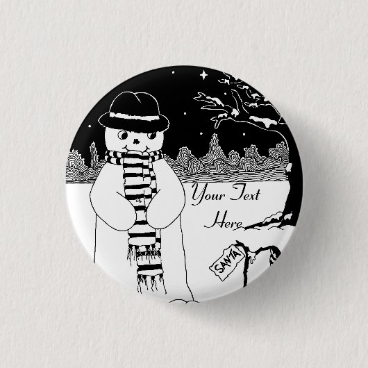 zwarte en witte snowman die glimlacht voor kerstmi ronde button 3,2 cm (Voorkant)