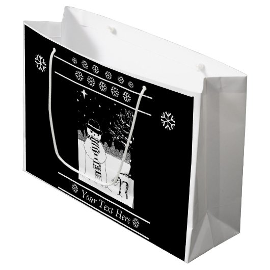 zwarte en witte snowman kerstmis groot cadeauzakje (Voorkant Gekanteld)