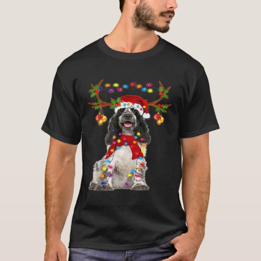 Zwarte en witte spaniel prachtige rendiervis t-shirt (Voorkant)