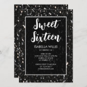 Zwarte en witte sparkles Sweet 16 elegant script Kaart (Voorkant / Achterkant)