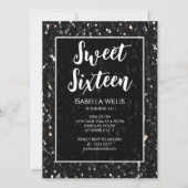 Zwarte en witte sparkles Sweet 16 elegant script Kaart (Voorkant)