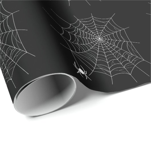 Zwarte en witte spin en webben patroon Halloween Cadeaupapier (Rol Hoek)