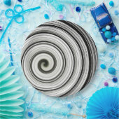 Zwarte en witte spiraal papieren bordje (Feest)