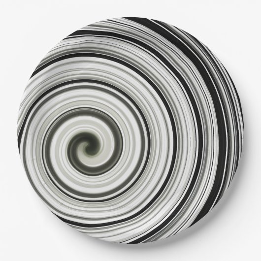 Zwarte en witte spiraal papieren bordje (Voorkant)